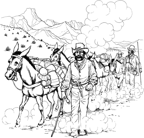 Mule Caravan Coloring Page